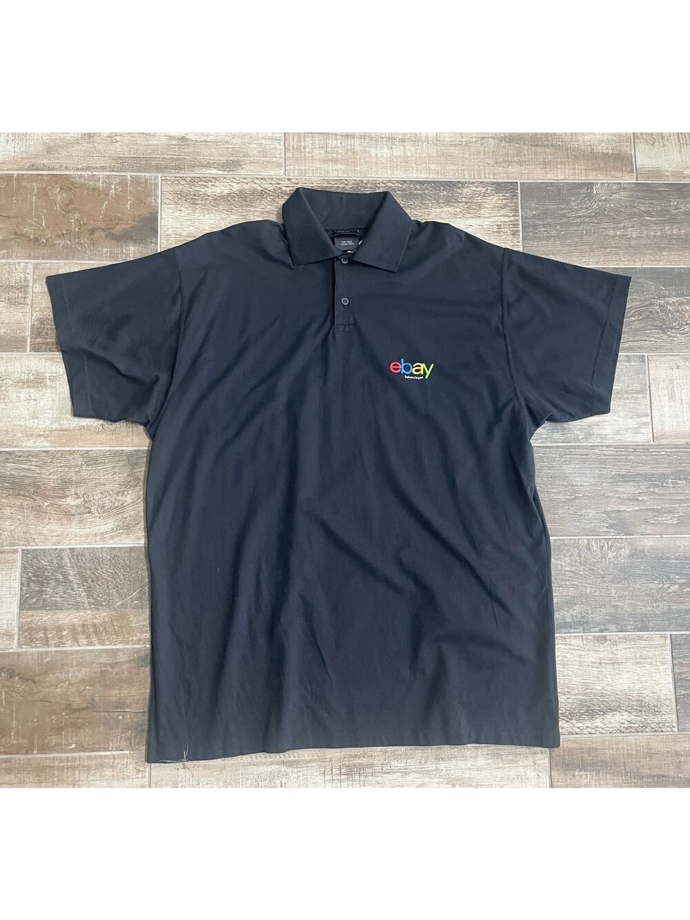 $1.295 NWT Balenciaga eBay Logo Polo Shirt Black Oversized Unisex Rare Collab XL